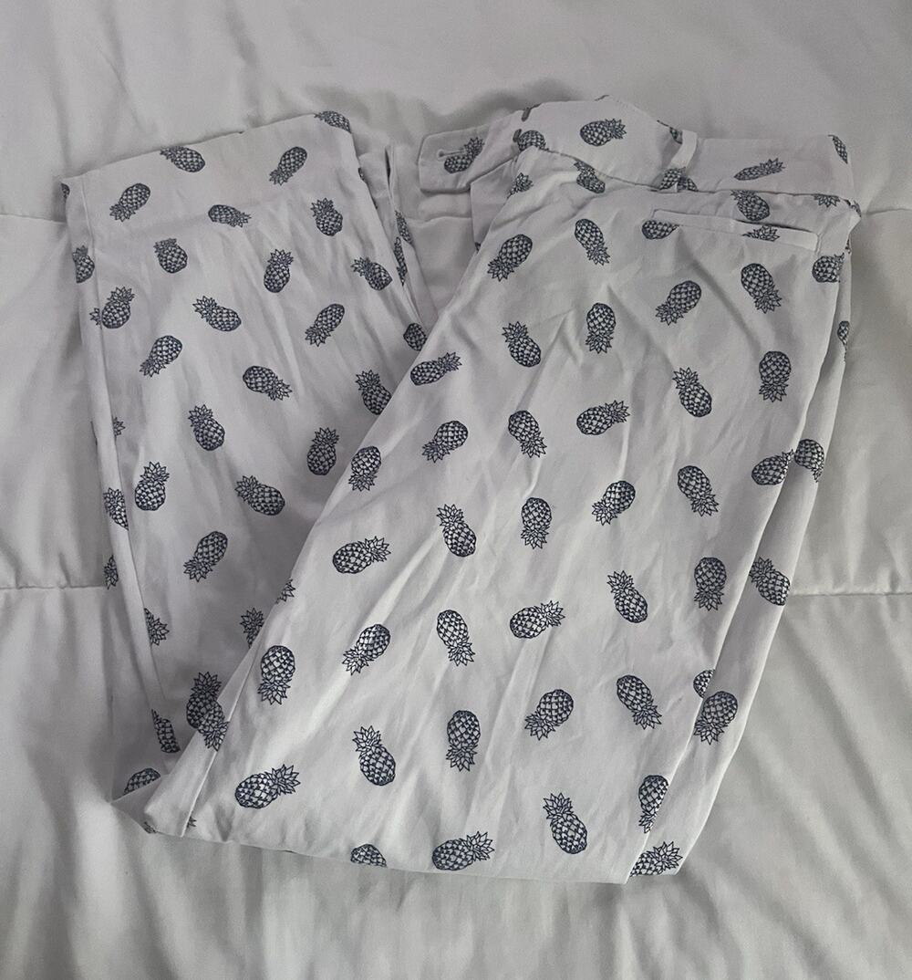 Talbots Women’s White/Blue Pineapple Tropical Cropped Pants Size 2